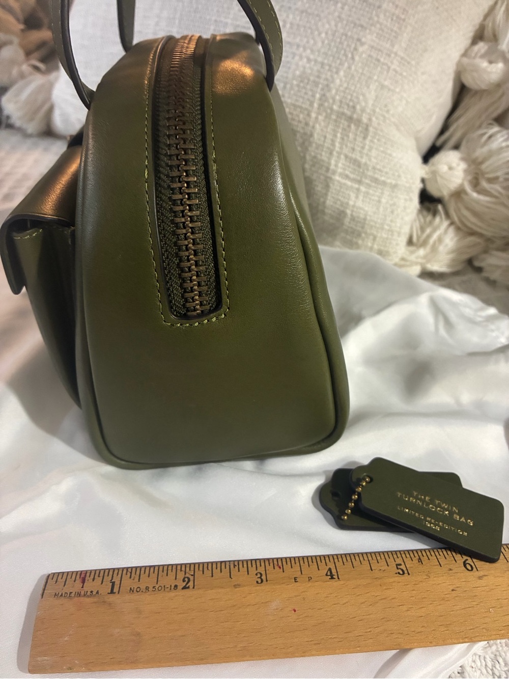 Coach Olive Green Leather Double Pocket Shoulder Bag - Picture 7 of 14